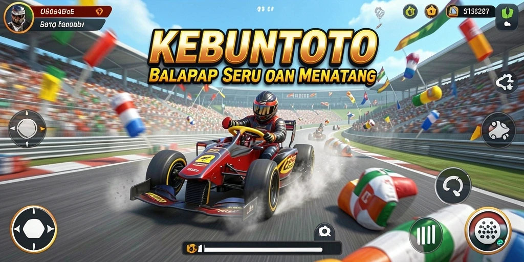 Tampilan gameplay KEBUNTOTO yang menegangkan di lintasan balap.